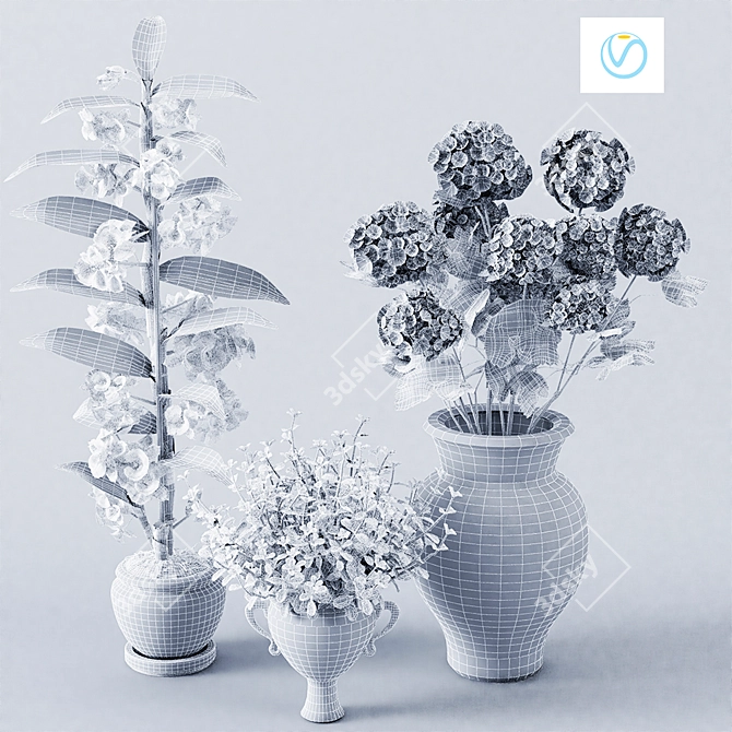 Indoor Plant Trio: Orchid, Fake Plant, Hydrangea 3D model image 2