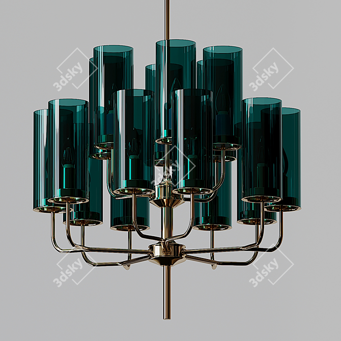 Elegant Brass & Blue Glass Chandelier 3D model image 1