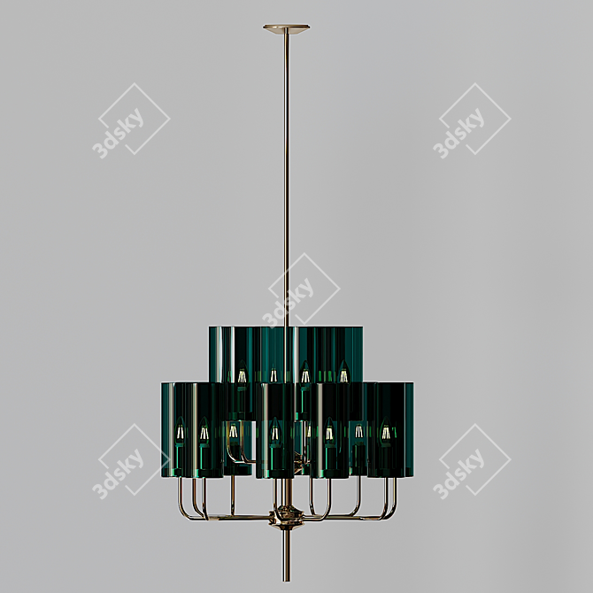 Elegant Brass & Blue Glass Chandelier 3D model image 3