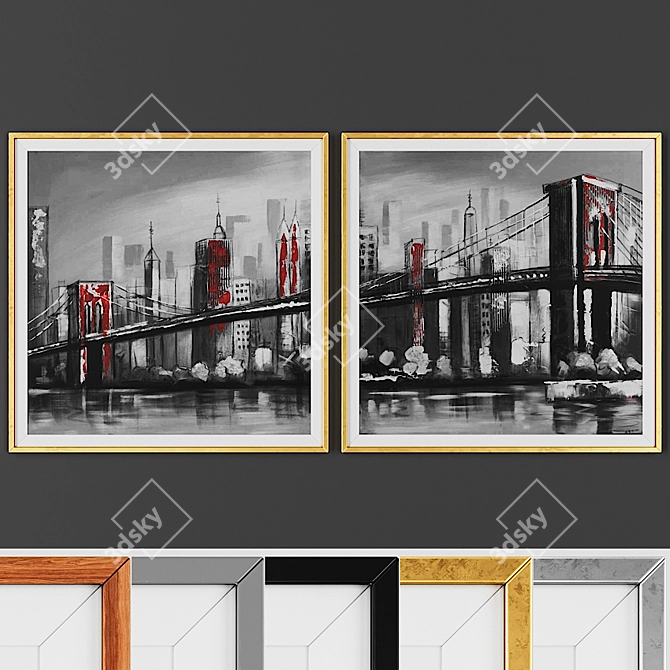 Modern Picture Set with 2 Frames 3D model image 1