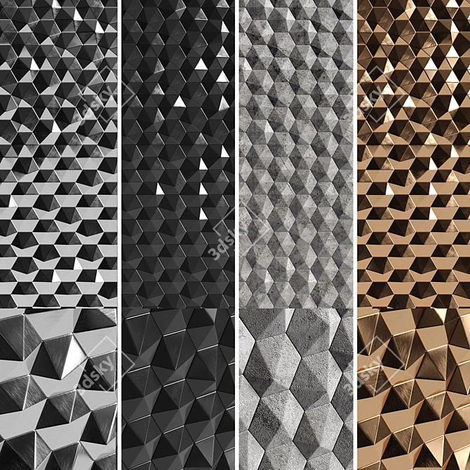 Title: Hexagonal 3D Panels in 4 Unique Materials 3D model image 1