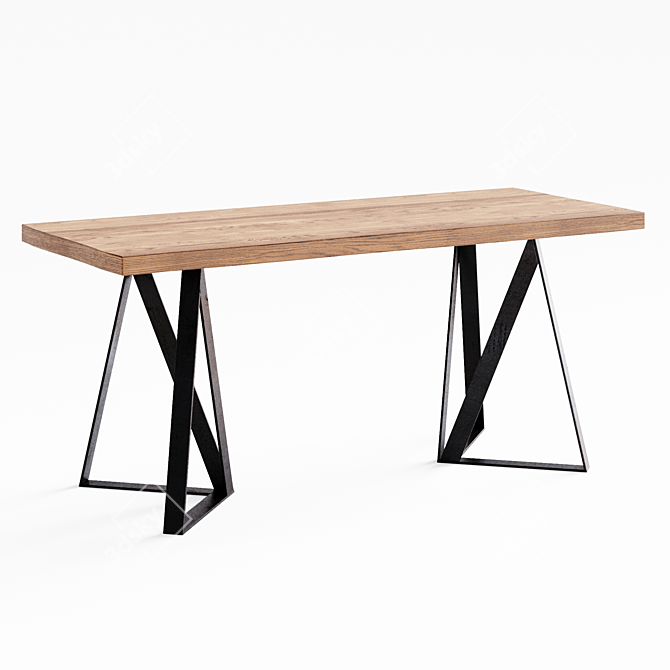 Handmade Solid Wood Table with Metal Legs 3D model image 1