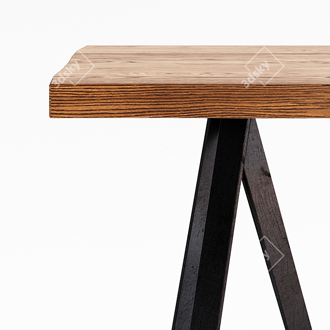 Handmade Solid Wood Table with Metal Legs 3D model image 3