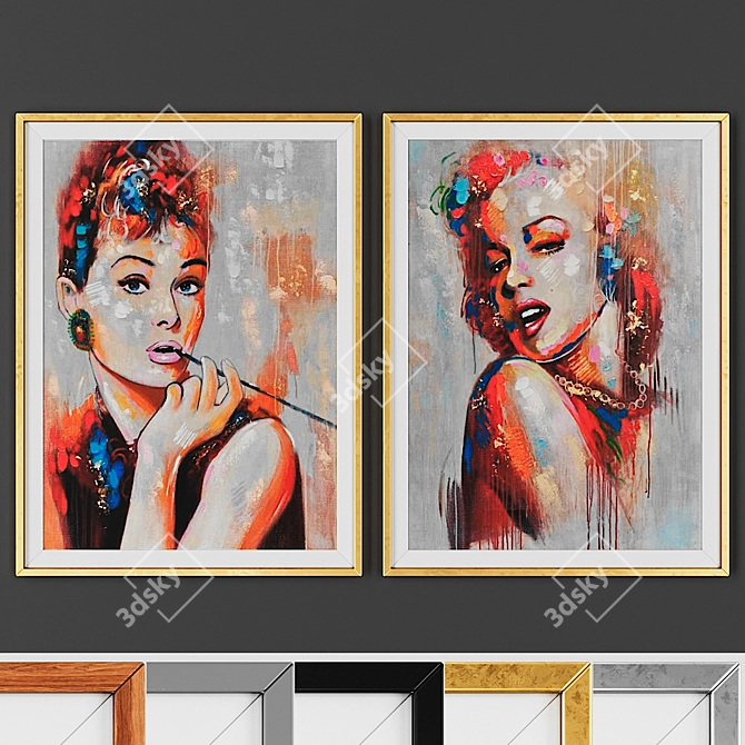 Contemporary Picture Set - 2 Artworks, 5 Frame Options 3D model image 1