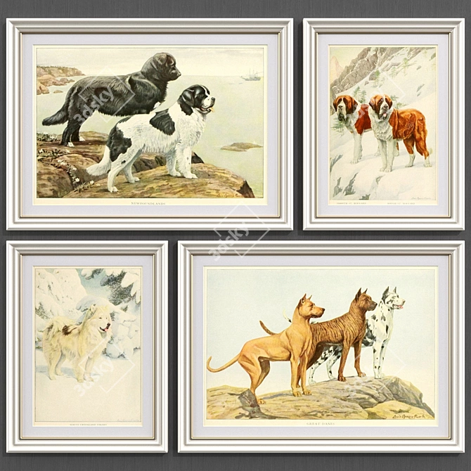 Modern Dogs Art Collection Set 3D model image 1