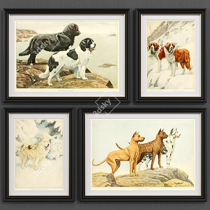 Modern Dogs Art Collection Set 3D model image 2