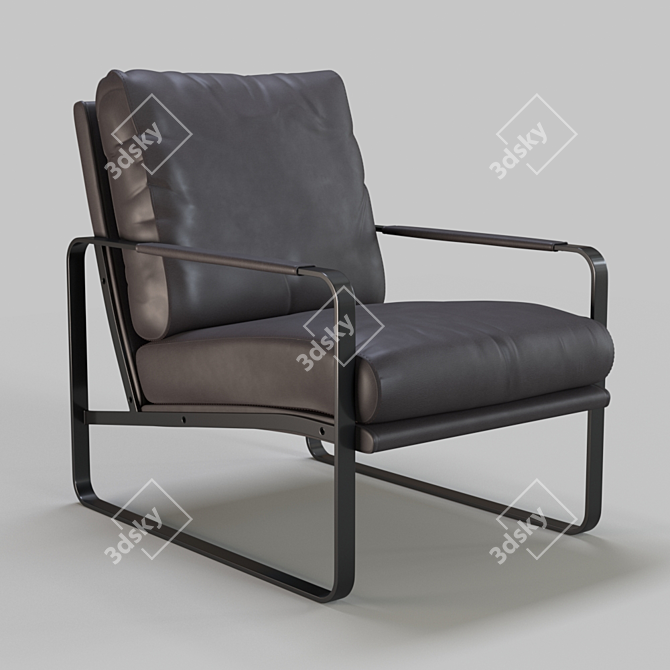 Sleek Leather Armchair with Steel Frame 3D model image 1