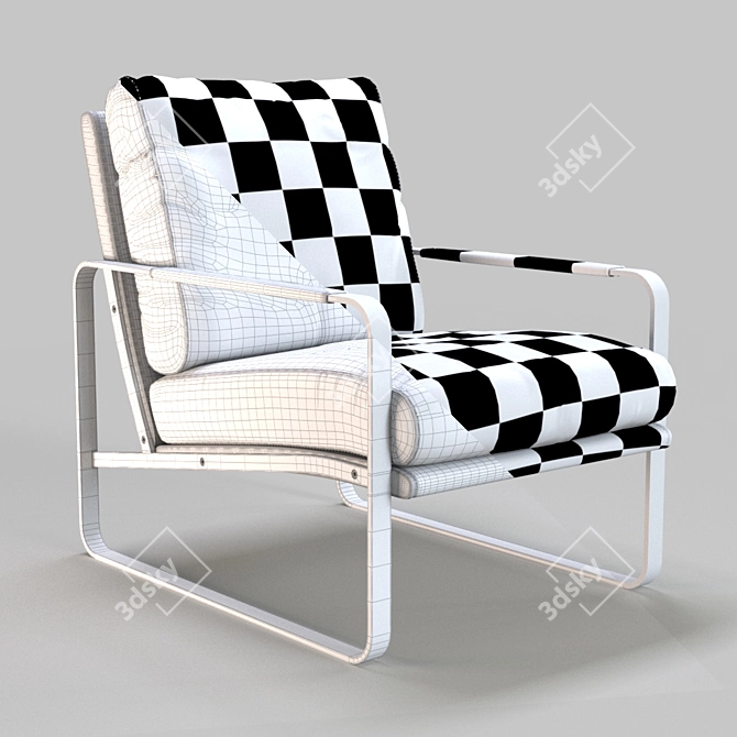 Sleek Leather Armchair with Steel Frame 3D model image 3