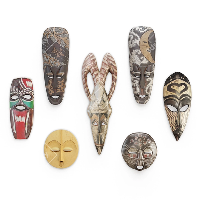 Lifelike African Mask Collection 3D model image 1