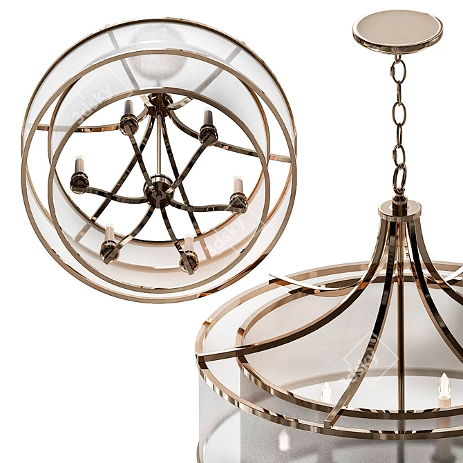 Vintage Brass 6-Light Pendant 3D model image 2