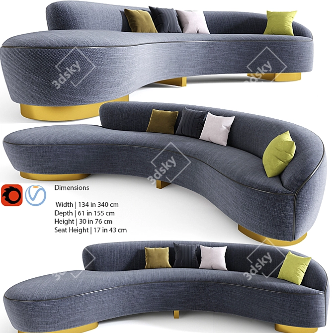 Elegant FreeForm Curved Sofa 3D model image 1