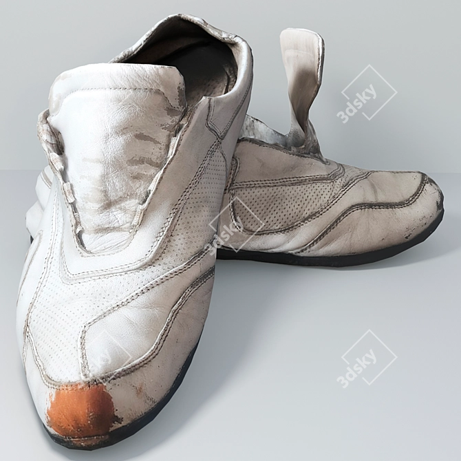 Vintage White Leather ASICS Sneakers 3D model image 1