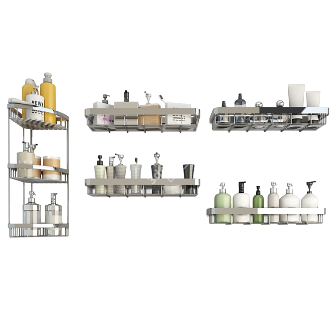 Stylish Bathroom Set with Corner Shelves 3D model image 1