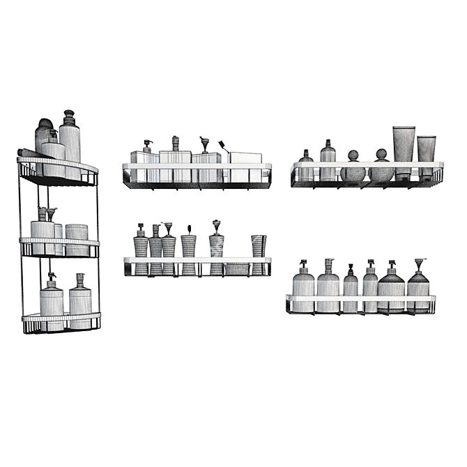 Stylish Bathroom Set with Corner Shelves 3D model image 2