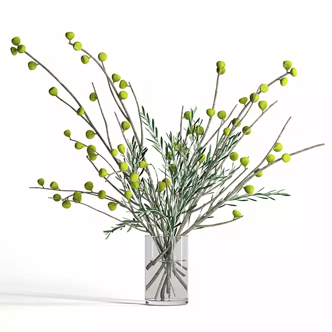 Elegant Fig & Olive Branches: Realistic Texture & Detailed Design 3D model image 1