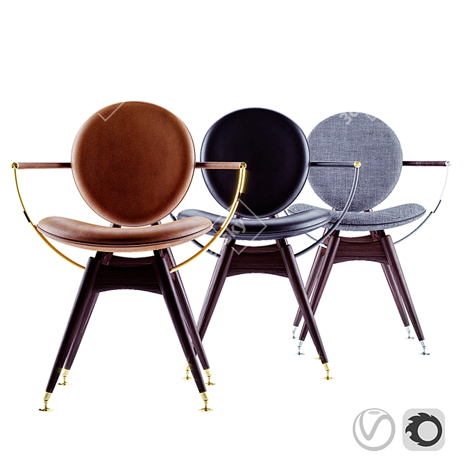 Sleek Leather Circle Dining Chair 3D model image 1