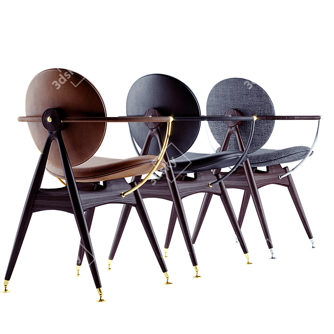 Sleek Leather Circle Dining Chair 3D model image 2