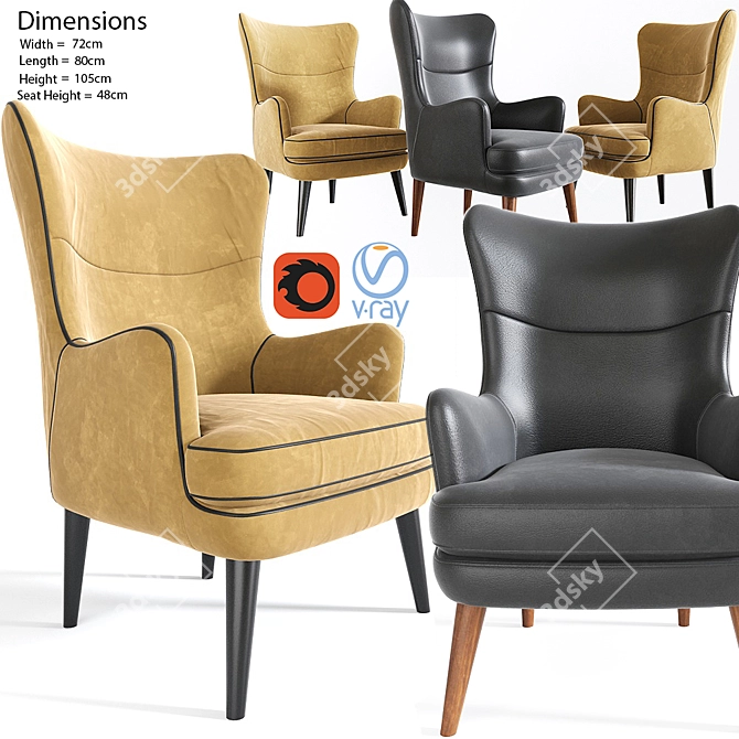 Stylish Teal Greta Armchair 3D model image 1