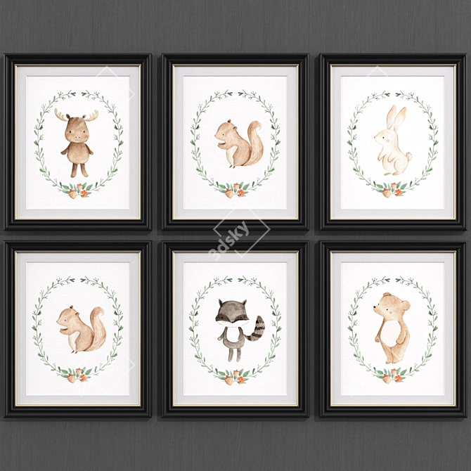 Modern Woodland Animal Collection - Set of 3 Prints 3D model image 1