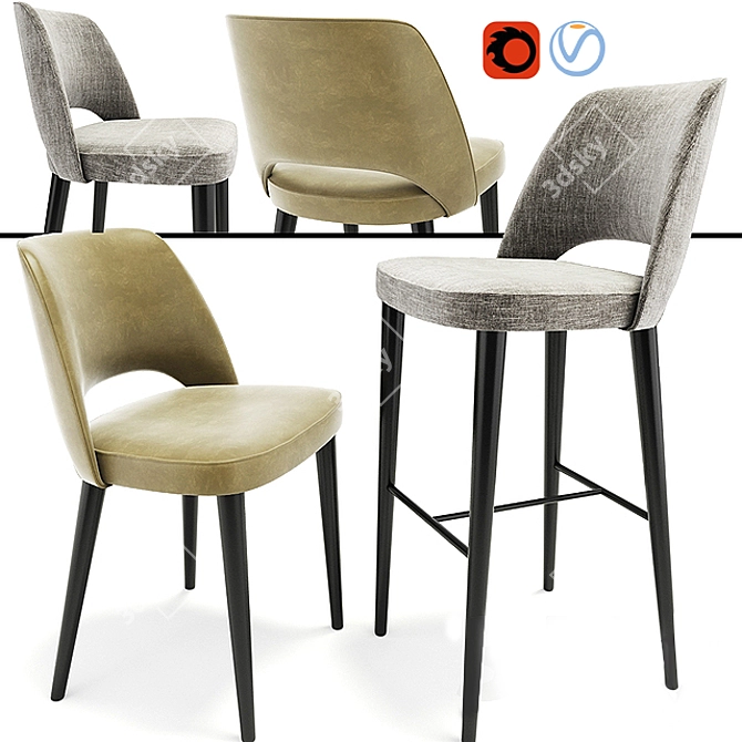 Elegant Astor Dining Set: Chair & Bar Stool 3D model image 1