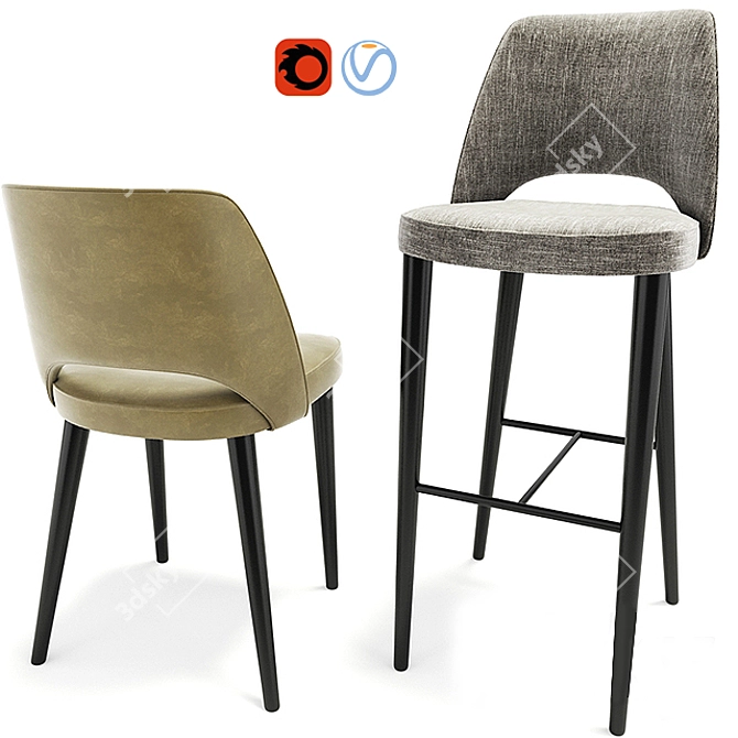 Elegant Astor Dining Set: Chair & Bar Stool 3D model image 2