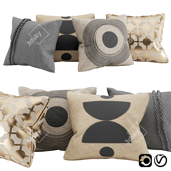 Elegant Gold & Black Decor Pillows 3D model image 1