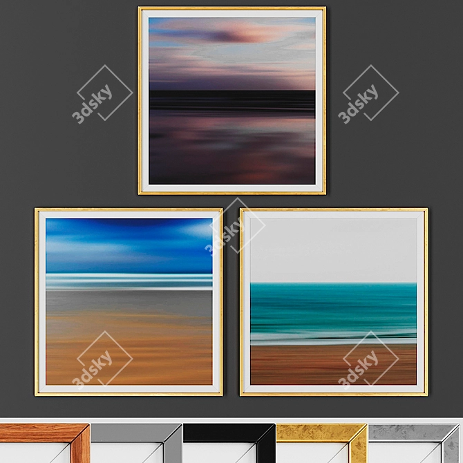 Modern Frame Set: 3 Art Pieces [Gold, Silver, Wood, Black, Grey] 3D model image 1