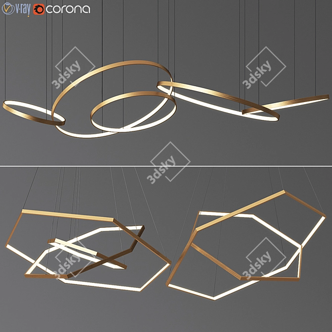 Elegant Brass Chandeliers: Ring & Octane 3D model image 1