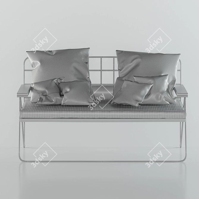 Sleek Metal and Wood Sofa 3D model image 3