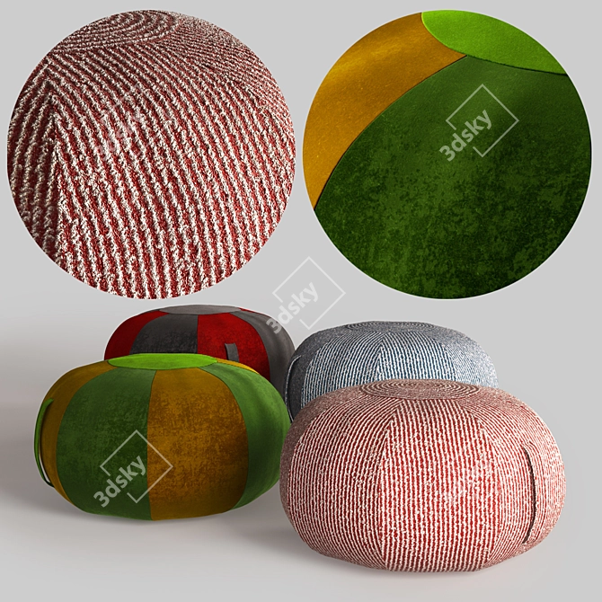 Souk Style Ottoman Poufs in 4 Materials 3D model image 2