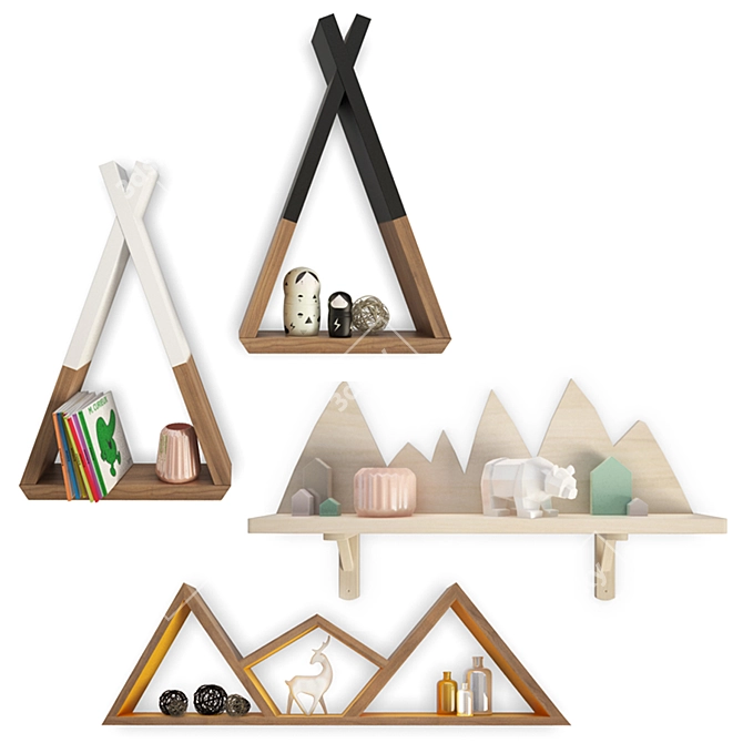 Trendy Teepee Shelves for Kids: Ethnic-inspired Wooden Wall Decor 3D model image 1