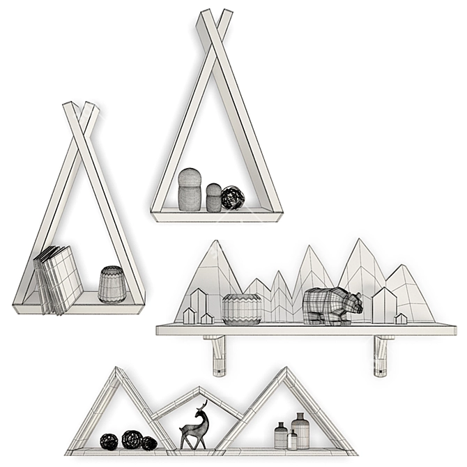 Trendy Teepee Shelves for Kids: Ethnic-inspired Wooden Wall Decor 3D model image 2