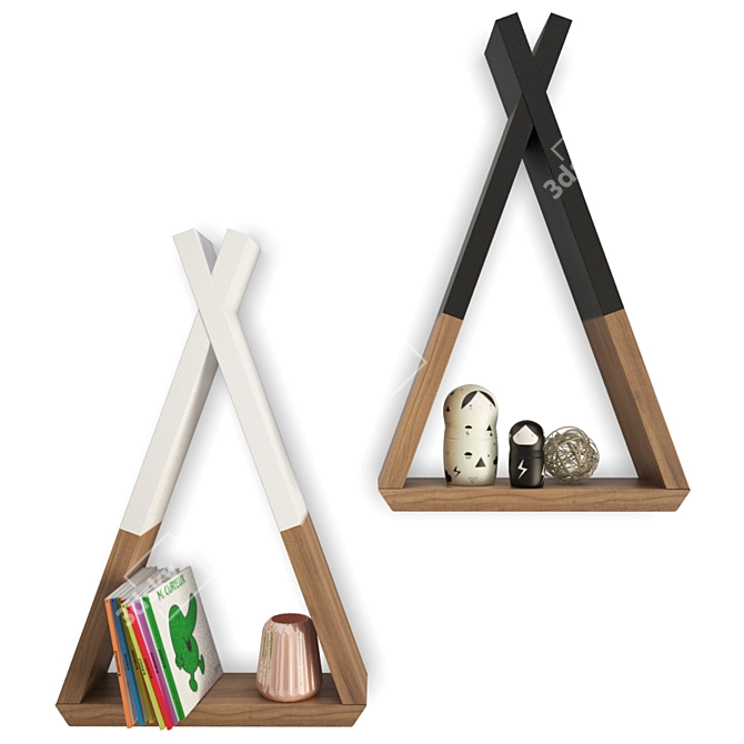 Trendy Teepee Shelves for Kids: Ethnic-inspired Wooden Wall Decor 3D model image 3