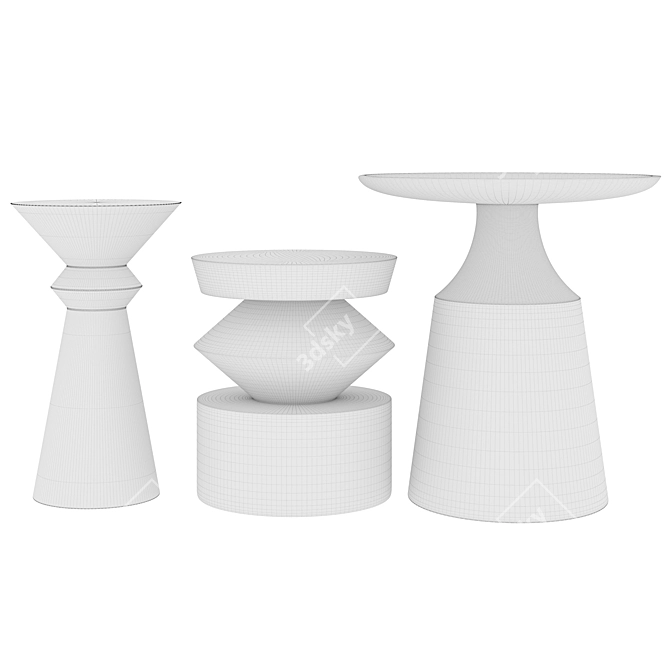 Modern Trio Lacquer Side Table Set 3D model image 2