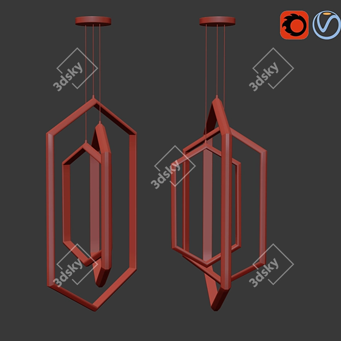 Hexagonal LED Chandelier - Modern Geometric Light 3D model image 2