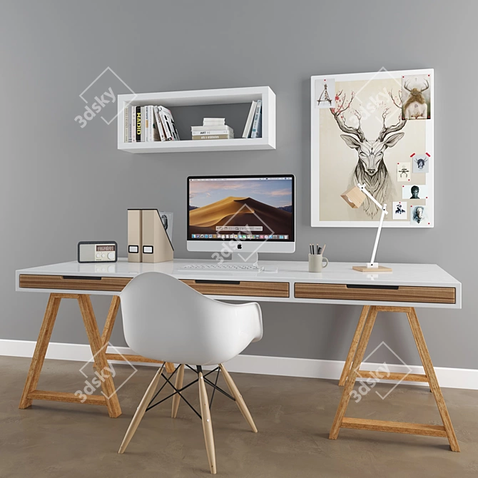 Scandinavian Desk Set: Complete Workstation 3D model image 1