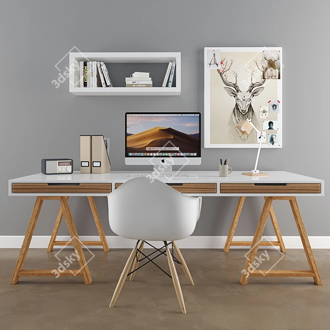 Scandinavian Desk Set: Complete Workstation 3D model image 2