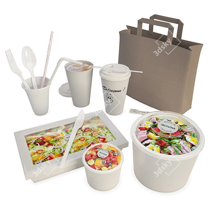 3D Disposable Salad & Coffee Packaging 3D model image 1