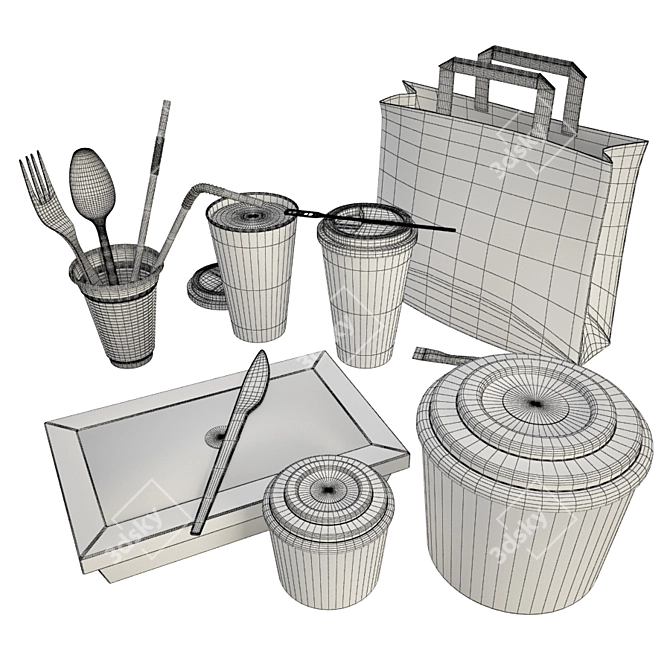 3D Disposable Salad & Coffee Packaging 3D model image 2