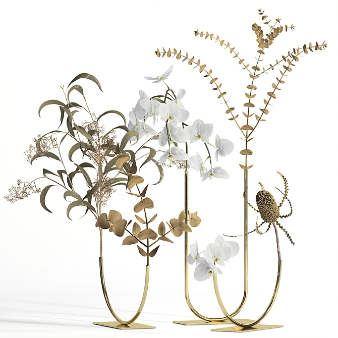 Realistic Plants in Metal Vases 3D model image 1