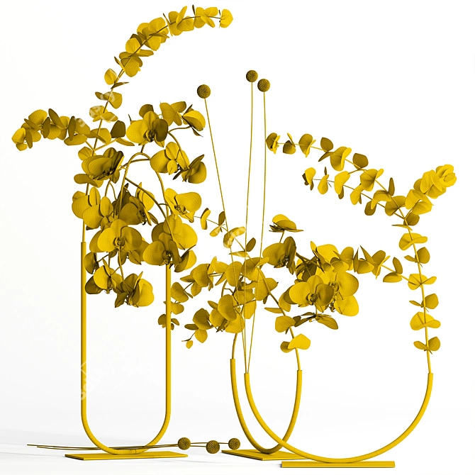 Elegant Metal Vase with Fresh Plants 3D model image 3