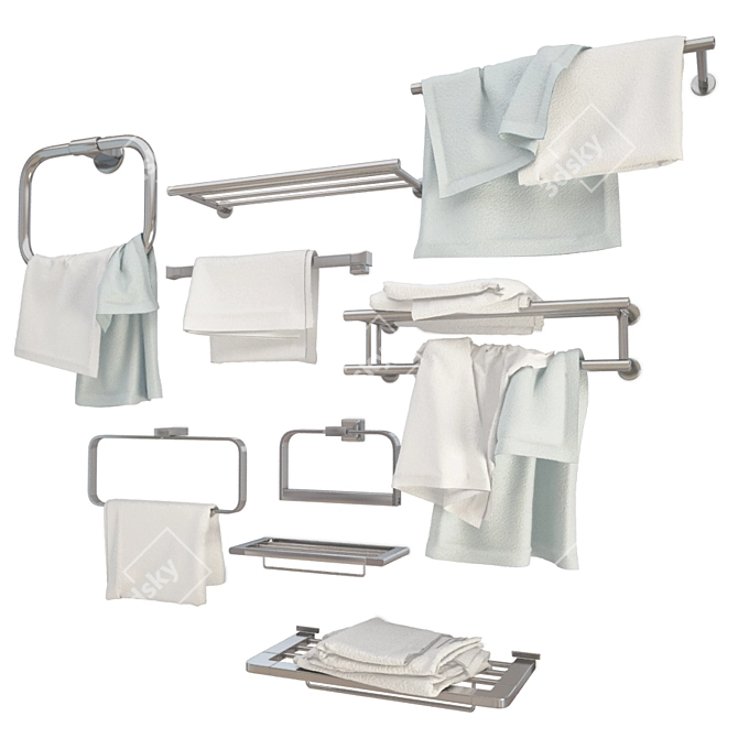 Metallic Wall Towel Rack Set 3D model image 1