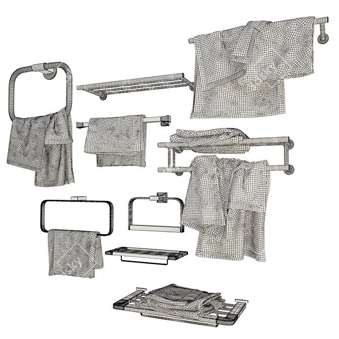 Metallic Wall Towel Rack Set 3D model image 2