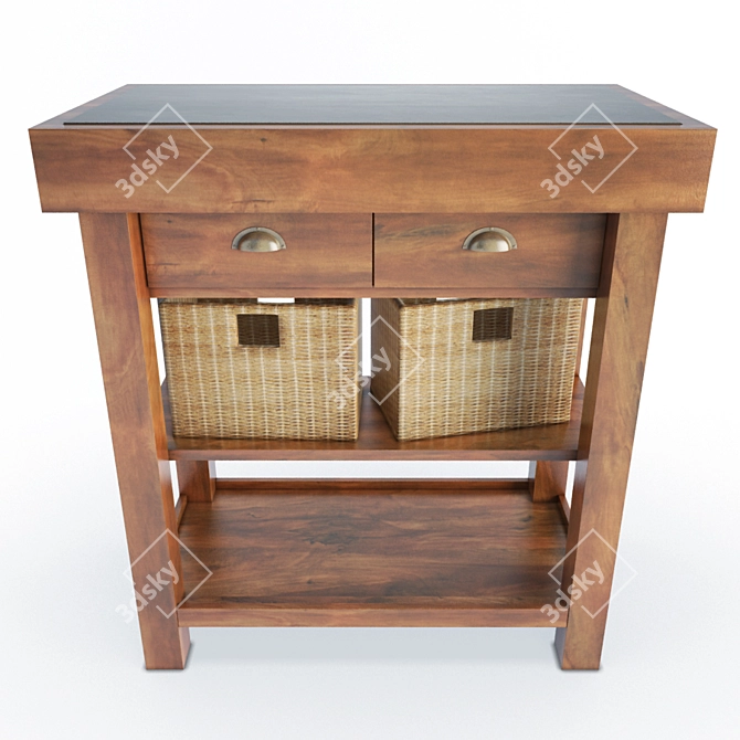 Rustic Wooden Cabinet with Baskets 3D model image 1