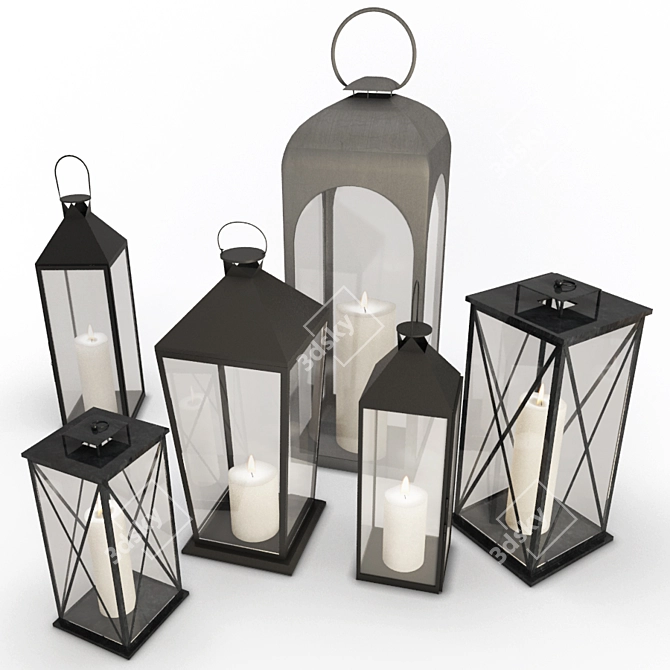 Elegant Metallic Lantern Set - 3D Terrace Decor 3D model image 1