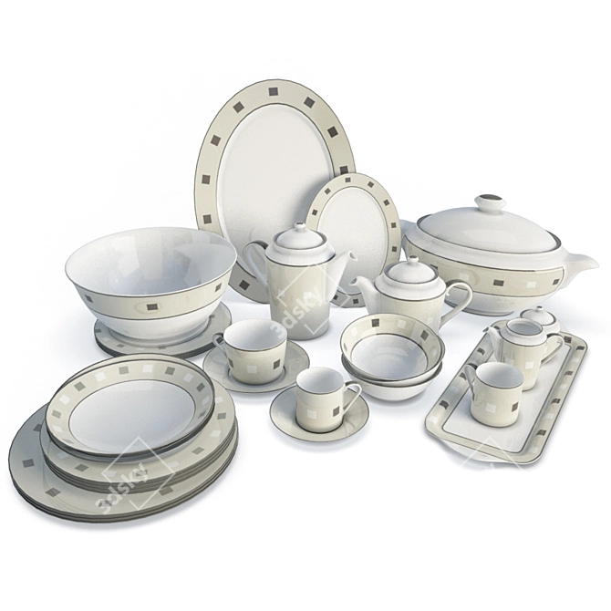 Elegant Geometric Ceramic Dinnerware 3D model image 1