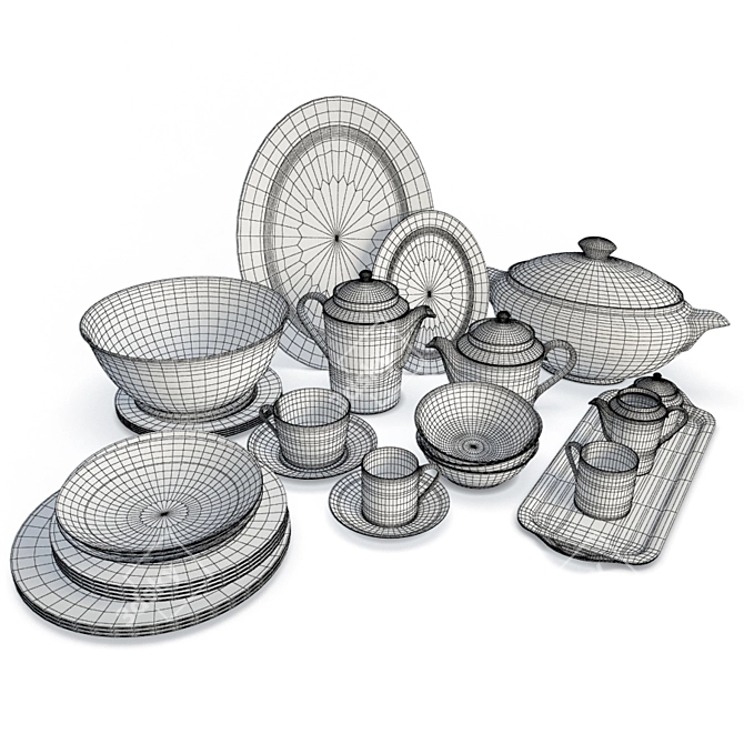 Elegant Geometric Ceramic Dinnerware 3D model image 2