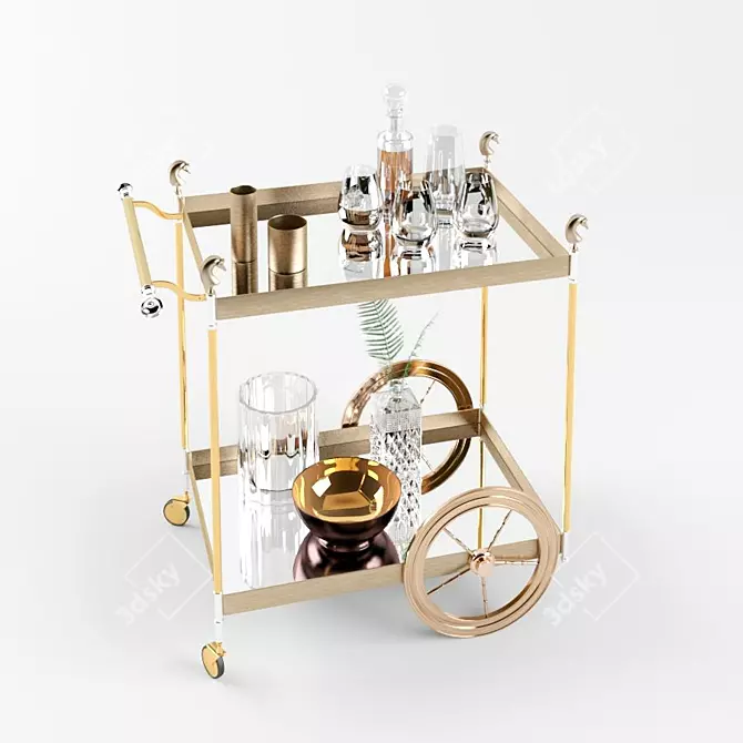 Classical Vintage Bar Trolley 3D model image 1