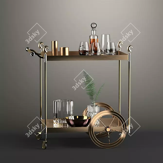 Classical Vintage Bar Trolley 3D model image 2