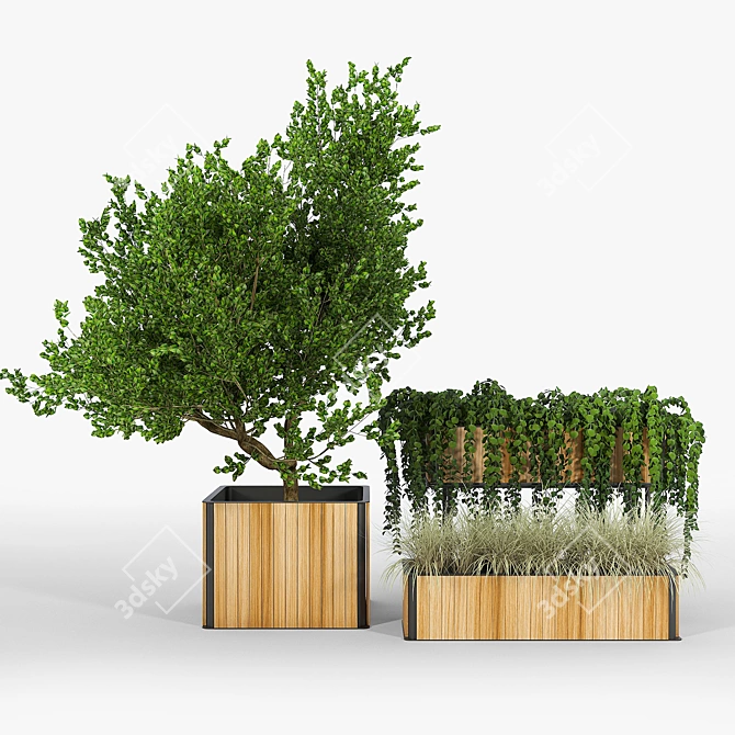 Teak Box and Frame Planters | Flowerbox Combine 3D model image 1